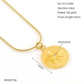 18k gold plated stainless steel starburst pendant necklace with rhinestone details - Starburst Round Disc Pendant (ZYG1612)