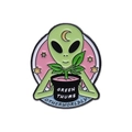 Green alien enamel pin holding a potted plant with Green Thumb and Otherworldly text - XZ8671-Gardening Expert Green Thumb