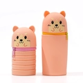 Pink silicone dog pencil case with collapsible design showing folded and expanded states - Dog Foldable