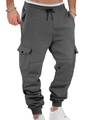 Men's heavyweight fleece cargo joggers in dark grey featuring drawstring and side pockets - Dark Heather Grey