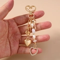 Starfish and pearl beaded heart keychain in gold finish with sparkling rhinestones - Heart / Gold