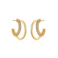 Elegant gold curved multi-layer hoop earrings with shimmering cubic zirconia stones - Zirconia Double Hoop Earrings - Gold (EP5606)