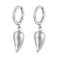 Polished silver stainless steel hoop earrings with water drop pendants on white background - Waterdrop (MS-260) / Steel