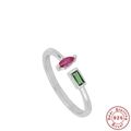 S925 sterling silver open ring featuring red marquise and green rectangular crystals - Adjustable Open / Silver/Red Green Double Stone Style
