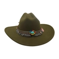 Cappello cowboy in feltro verde oliva con perline turchesi e nappe rosa lunghe - Taglia unica / Verde Militare