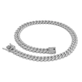 Silberne 13,8 mm Cuban Link Kette mit Vollbesatz aus Diamanten und Sicherheitsverschluss - 45cm (18inch) / Silber