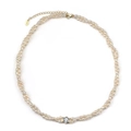 S925 sterling silver double-layer pearl necklace with gold clasp and clear gemstone - Gold Double Layer Gemstone(30起订-GPN60-14K)