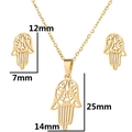 Golden Hamsa Hand jewelry set with necklace and earrings showing dimensions - Gold Hamsa Hand