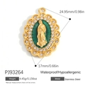 Green and gold stainless steel religious pendant with white crystals 25mm height - Green Base Gold Border Oval Rhinestone Virgin Mary Pendant (PJ93264)