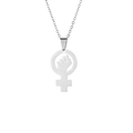 Collar de acero inoxidable plateado con colgante de símbolo feminista de fuerza - Color Acero