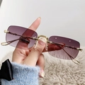 Rectangle rimless sunglasses with purple gradient lenses and gold engraved metal temples - Gold Frame Gradient Grey Lens