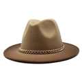 Two-tone wool fedora hat with gold chain link trim and flat brim for men and women - M (56-58cm) / Two-Tone Brown