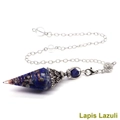 Lapis Lazuli crystal pendulum with silver wire wrap and dowsing chain for healing - Antique Silver Lapis Lazuli