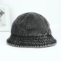 Sombrero de pescador vintage en denim lavado gris oscuro con costuras reforzadas - L (58-60cm) / Negro