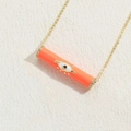 Golden necklace featuring a cylindrical orange enamel evil eye pendant with zircon accents - Orange Evil Eye Pattern (XL2692) / Orange