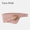 Women's wide leather corset belt in taro pink with a gold triangle buckle - Taro Pink