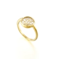 Golden titanium steel ring with ethereal engraving and sparkling zircon floating stones - Floating Stone Style (KR54477-KC)