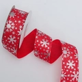 Ruban de Noël rouge avec flocons argentés pour emballages de cadeaux festifs - Rouge 【4cm*10 Yards】