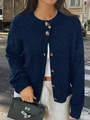 Gilet en maille bleu foncé pour femme avec boutons et manches longues pour l'hiver - XS / Hauts / Bleu marine