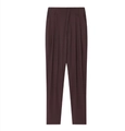 Detailed flat lay of dark coffee brown tailored trousers with smooth fabric texture - Trousers / XS