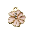 Pink enamel flower pendant with gold frame and crystal center for DIY jewelry making - Rhinestone Flower 12x14mm