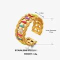 Adjustable gold stainless steel ring featuring colorful multi-colored enamel drip oil accents - Colorful Enamel Style