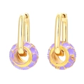 Minimalist gold hoop earrings featuring a polished purple enamel circular bead pendant - Purple