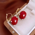Chic red mushroom style drop earrings with white polka dots in a vintage jewelry box - Mushroom Polka Dot Ball Ear Buckle