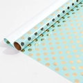 Rotolo di carta da regalo azzurra con pois metallici dorati e finitura lucida - Serie Stampa Oro - Base Blu a Pois / 0.43*3m