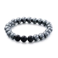 Polished hematite and matte black agate beaded bracelet for men on white background - Matte Black Agate with Hematite Style (KB109672-Z)