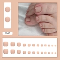 Unghie piedi finte opache color nude con bordo francese dorato e set applicazione - 24 Pezzi/Scatola (Con Colla) / Rosa Nudo Opaco Oro Stile Francese (F040)