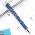 Blue rhinestone business pen with rose gold metal accents and push-button design - Blue (Rose Gold Parts)