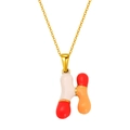 Collier en acier doré avec pendentif H bulle en émail blanc, rouge et orange vif - Style Lettre H Rouge Orange Blanc (S640G-001-H)