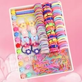 Colorful gift box set of assorted girl's hair clips and elastic hair ties in a white tray - 1110PCS-TZ-8 Boxed Set
