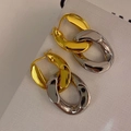Modern gold and silver mixed color chain link earrings with polished finish design - Intertwined Gold and Silver Link Chain Style (E1007-GO-ST)