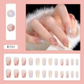 Unghie finte press-on nude con motivi geometrici pastello, set da 24 pezzi mod. R731 - Stile Francese a Triangolo (R731)