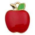 Roter Apfel Anhänger aus Legierung mit Goldrand und grünem Blatt für DIY Schmuck - Apfel 12x15mm