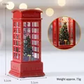 Red Christmas telephone booth with LED tree interior, festive holiday table decoration - Red Interior Phone Booth - Christmas Tree