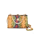Fashion snake skin pattern evening bag with pearl handle and golden chain strap - Yellow