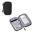 Portable black digital accessory organizer bag showing interior mesh and elastic cable straps - Single Layer / Black