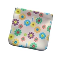 Beige mini PU leather makeup pouch with colorful smiley floral patterns and self-closing seal - Smiley Flower (Beige)