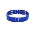 Blue magnetic health therapy bracelet with dragon pattern and dual row metal links - Blue with Red White Black Magnets