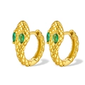 S925 silver snake hoop earrings in gold finish with green marquise zircon accents - 925 Silver / Gold-Green Zircon