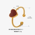 Verstellbarer vergoldeter Edelstahlring mit Herz aus rotem Emaille und Kordelband - Einstellbar Offen / Rot