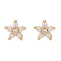 Close-up of 18K gold star stud earrings featuring sparkling white zircon stones - Gold Pentagram Rhinestone Style (EH00325)