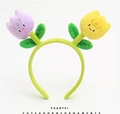 Cute plush headband with purple and yellow tulip flower characters on white background - Double Tulip Purple Yellow