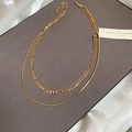 Detail of layered 18k gold plated necklace with Figaro chain and lobster clasp - Gold Double Layered Necklace / Gold