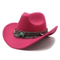 Detail of ethnic western cowboy hat with colorful beaded band and turquoise stone - M (56-58cm) / Rose Red