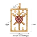 Gold rectangular pendant with pink zircon heart and swords, size 23mm x 17mm - Rose-Sword Heart