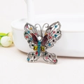 Detailed butterfly brooch with colorful rhinestones, pearl accent, and silver base - Rainbow (2122)